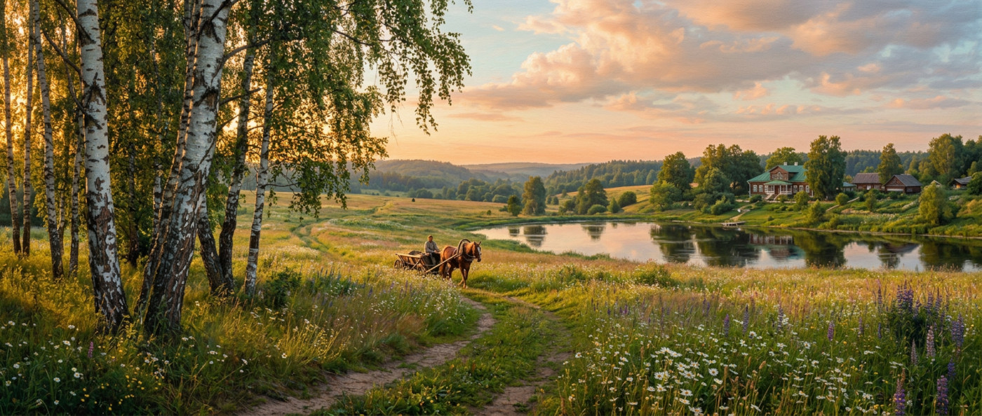 Russian countryside at sunset